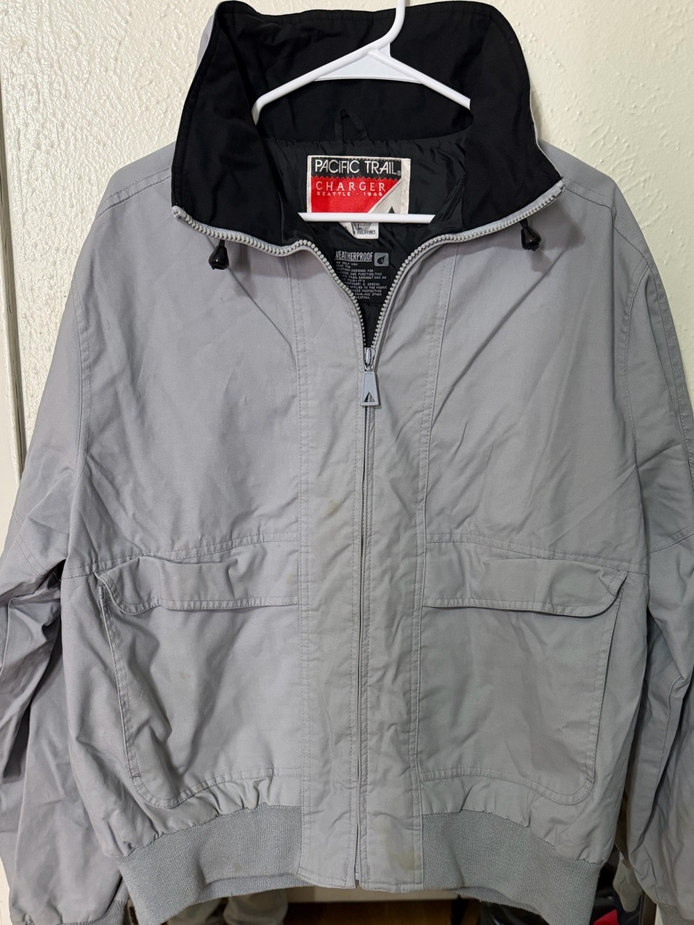 Pacific Trail Light Gray Bomber Jacket with Black Lined Collar